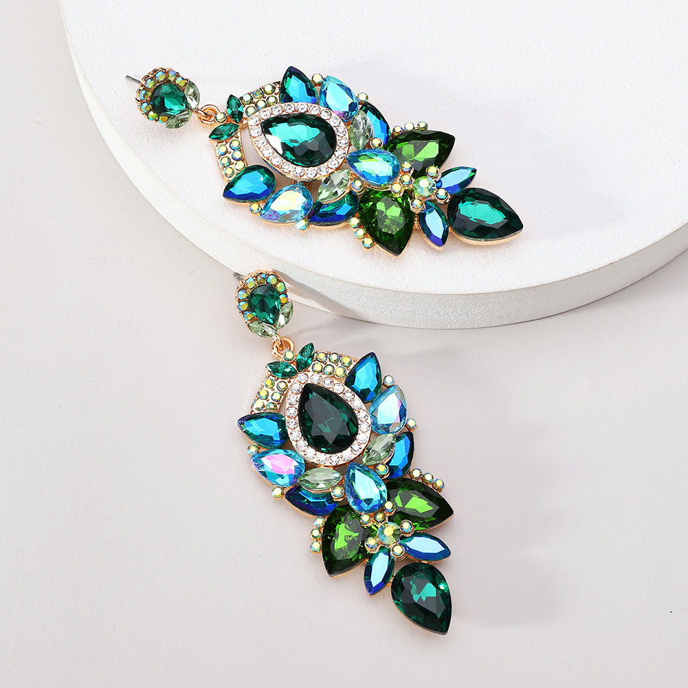 1 Pair Shiny Color Block Inlay Zinc Alloy Glass Dangling Earrings