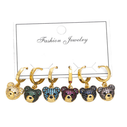 1 Set Cute Modern Style Simple Style Bear Plating Inlay Copper Zircon 18k Gold Plated Drop Earrings