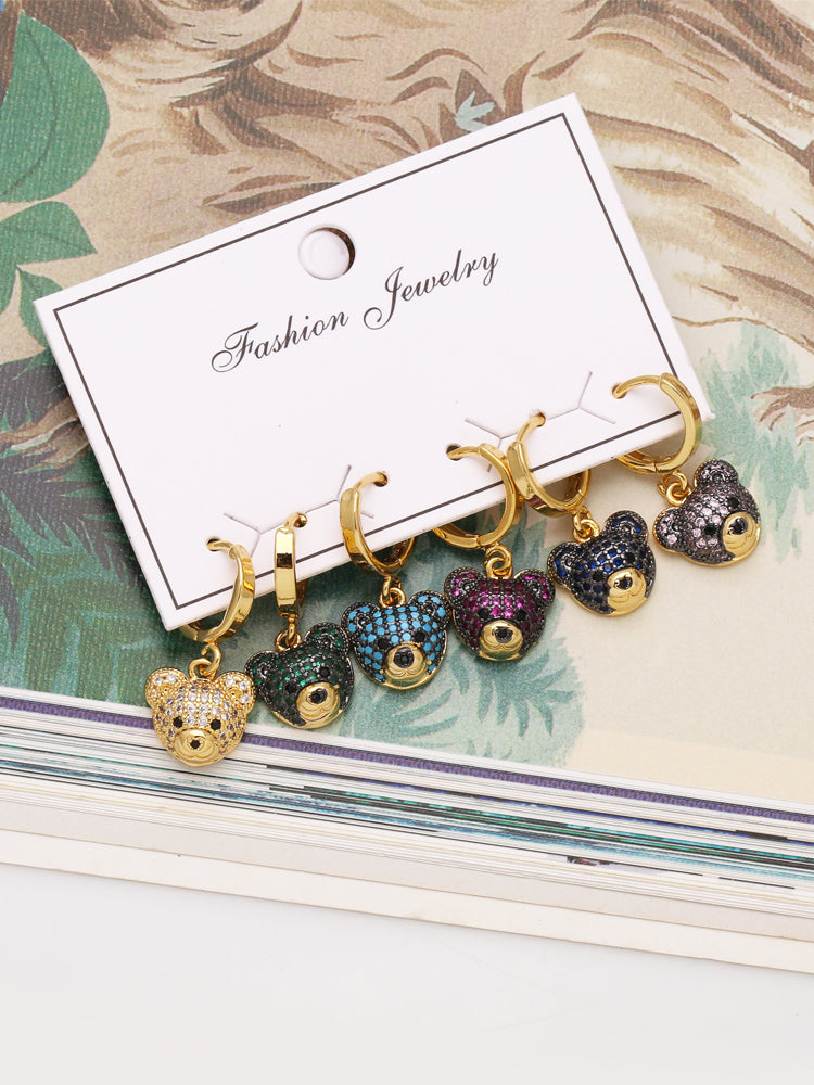 1 Set Cute Modern Style Simple Style Bear Plating Inlay Copper Zircon 18k Gold Plated Drop Earrings