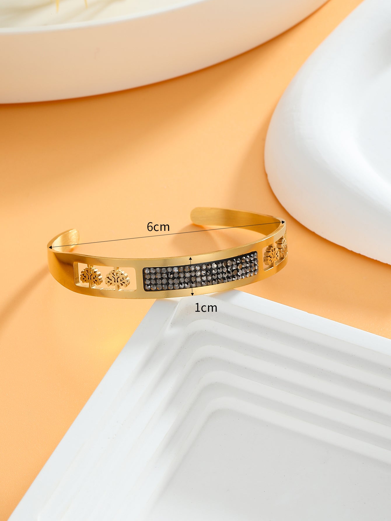 Simple Style Classic Style Color Block Stainless Steel Plating Inlay Zircon 18k Gold Plated Bangle