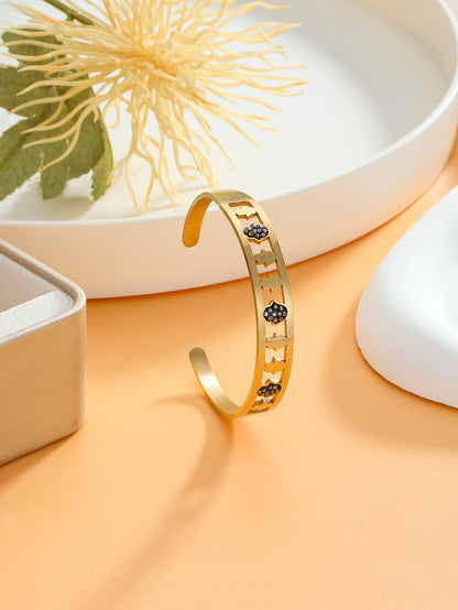 Retro Color Block Stainless Steel Plating Inlay Zircon 18k Gold Plated Bangle