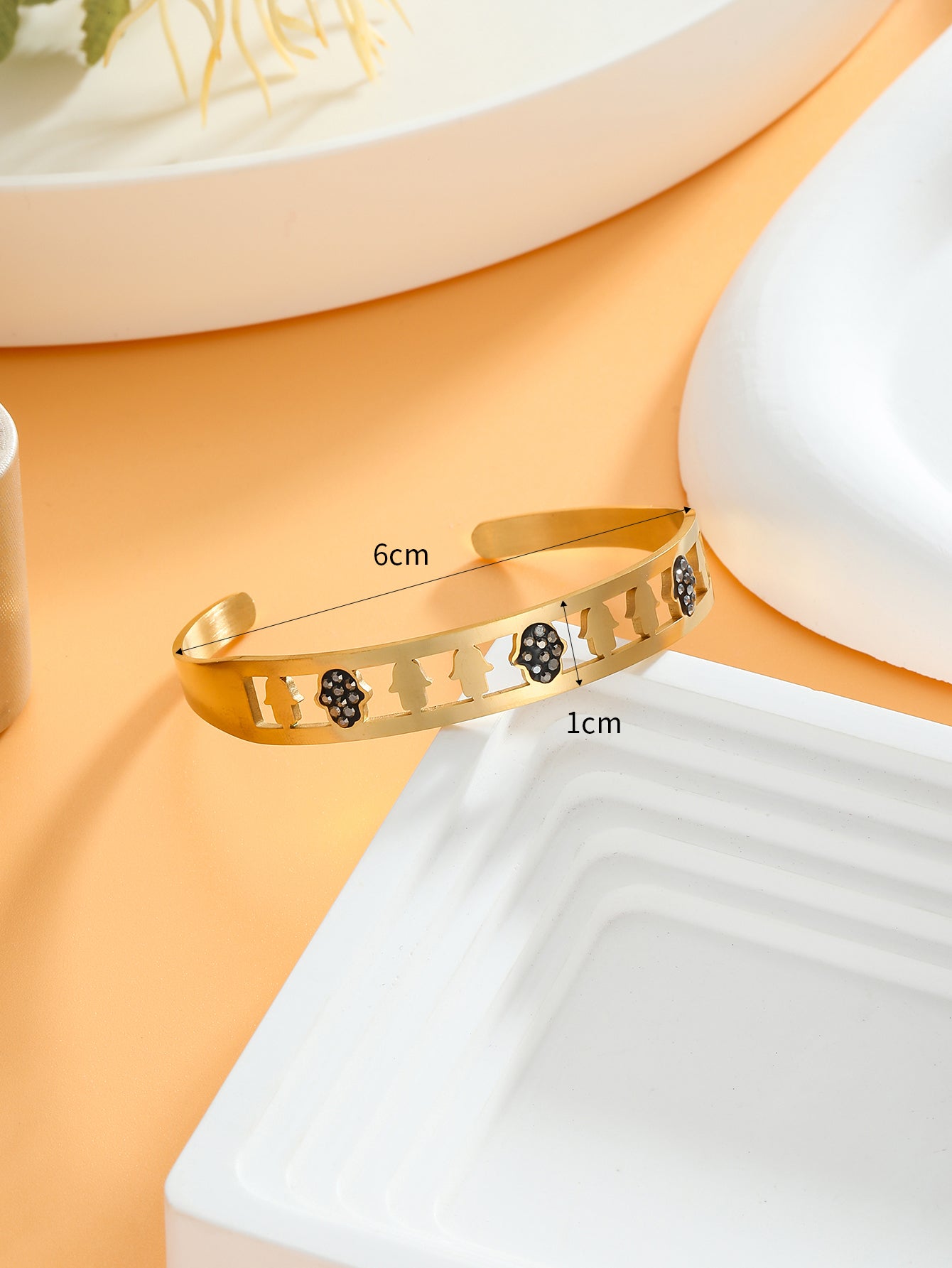 Retro Color Block Stainless Steel Plating Inlay Zircon 18k Gold Plated Bangle