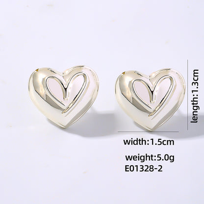 1 Pair Simple Style Classic Style Heart Shape Polishing Plating Copper Gold Plated Silver Plated Ear Studs