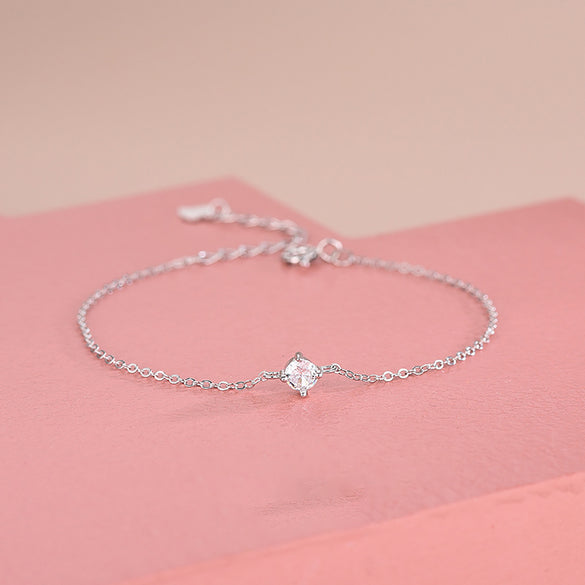 Casual Round Solid Color Sterling Silver Plating Inlay Zircon Silver Plated Bracelets