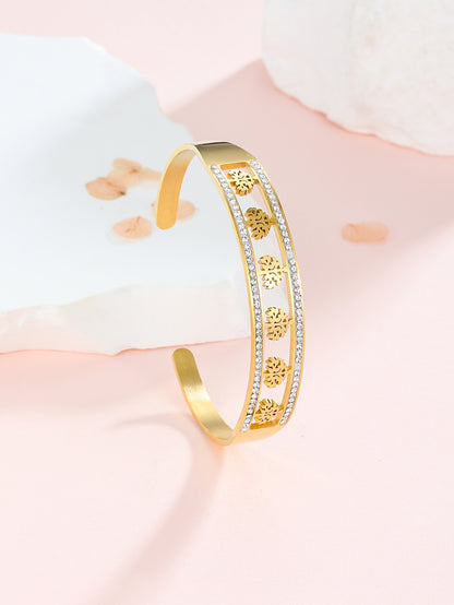 Simple Style Classic Style Solid Color Stainless Steel Plating Inlay Zircon 18k Gold Plated Bangle