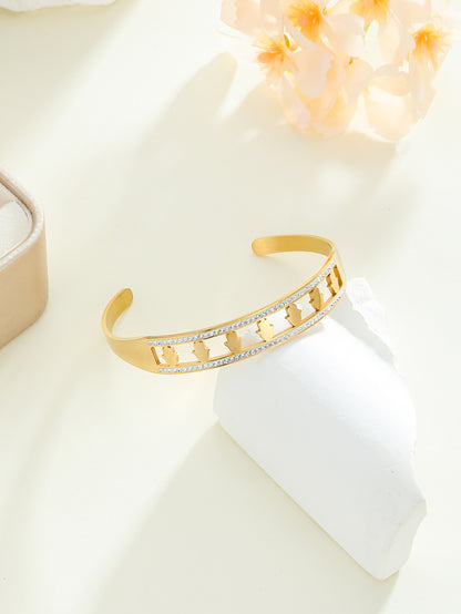 Simple Style Classic Style Palm Stainless Steel Plating Inlay Zircon 18k Gold Plated Bangle