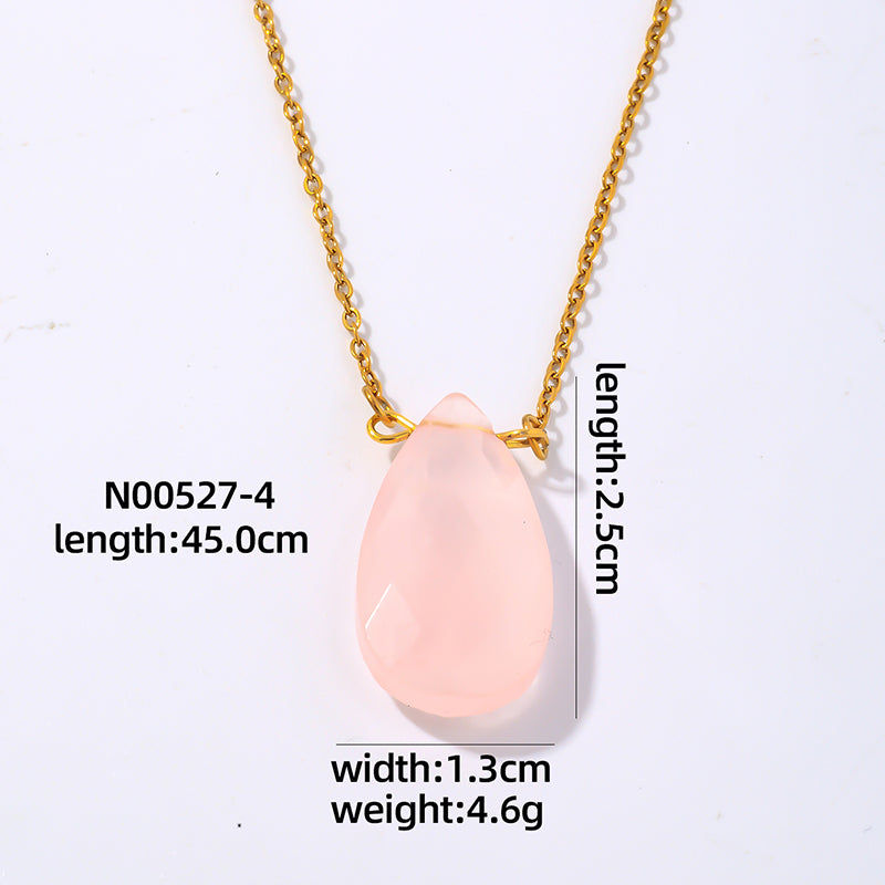 Wholesale Simple Style Oval Water Droplets Stainless Steel Natural Stone Plating Chain Pendant Necklace