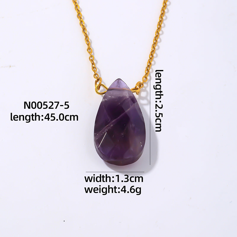 Wholesale Simple Style Oval Water Droplets Stainless Steel Natural Stone Plating Chain Pendant Necklace