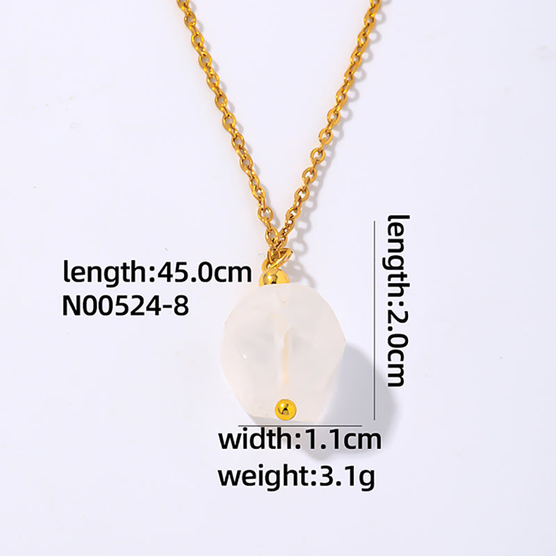 Wholesale Simple Style Geometric Rhombus Stainless Steel Natural Stone Plating Chain Pendant Necklace