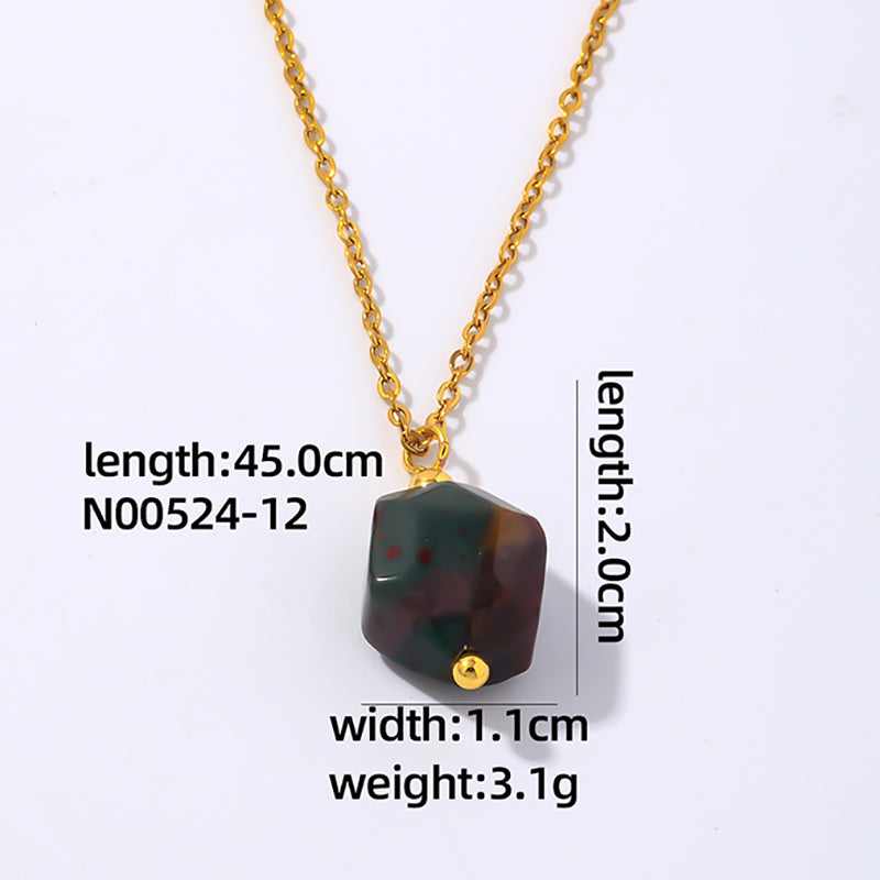 Wholesale Simple Style Geometric Rhombus Stainless Steel Natural Stone Plating Chain Pendant Necklace