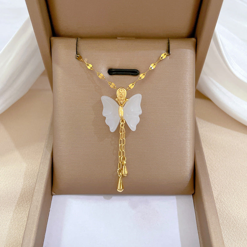 Simple Style Butterfly Titanium Steel Copper Gold Plated Zircon Pendant Necklace In Bulk