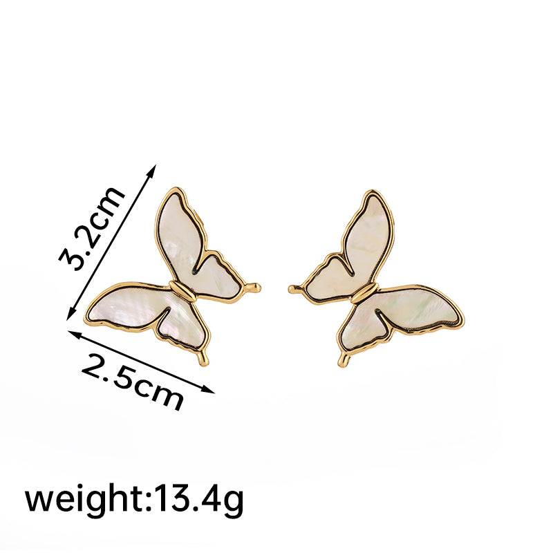 1 Pair Elegant Glam Butterfly Inlay Copper Shell 18K Gold Plated Ear Studs