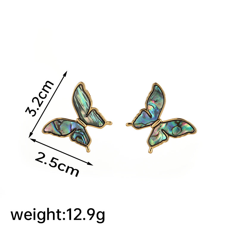 1 Pair Elegant Glam Butterfly Inlay Copper Shell 18K Gold Plated Ear Studs