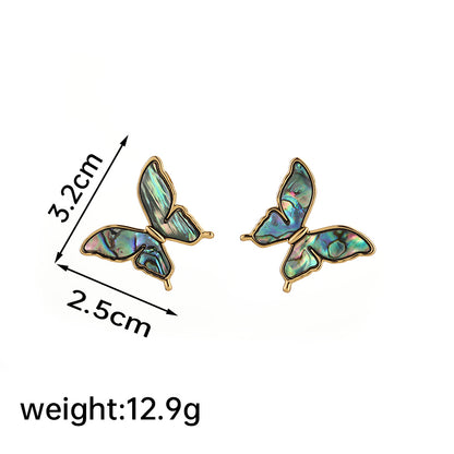 1 Pair Elegant Glam Butterfly Inlay Copper Shell 18K Gold Plated Ear Studs