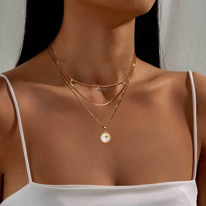 Titanium Steel Zircon Clavicle Chain Personality Shell Xingx Pendant Niche Gold Necklace S-shaped Necklace Ins Style Twin