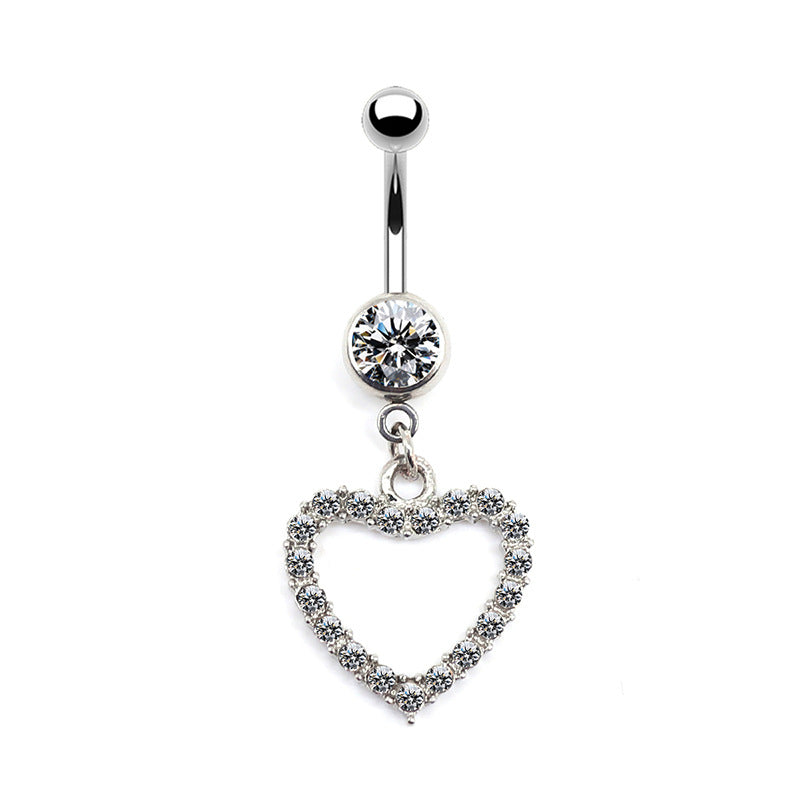 Luxurious Simple Style Heart Shape Wings Stainless Steel Copper Inlay Rhinestones Zircon White Gold Plated Belly Ring