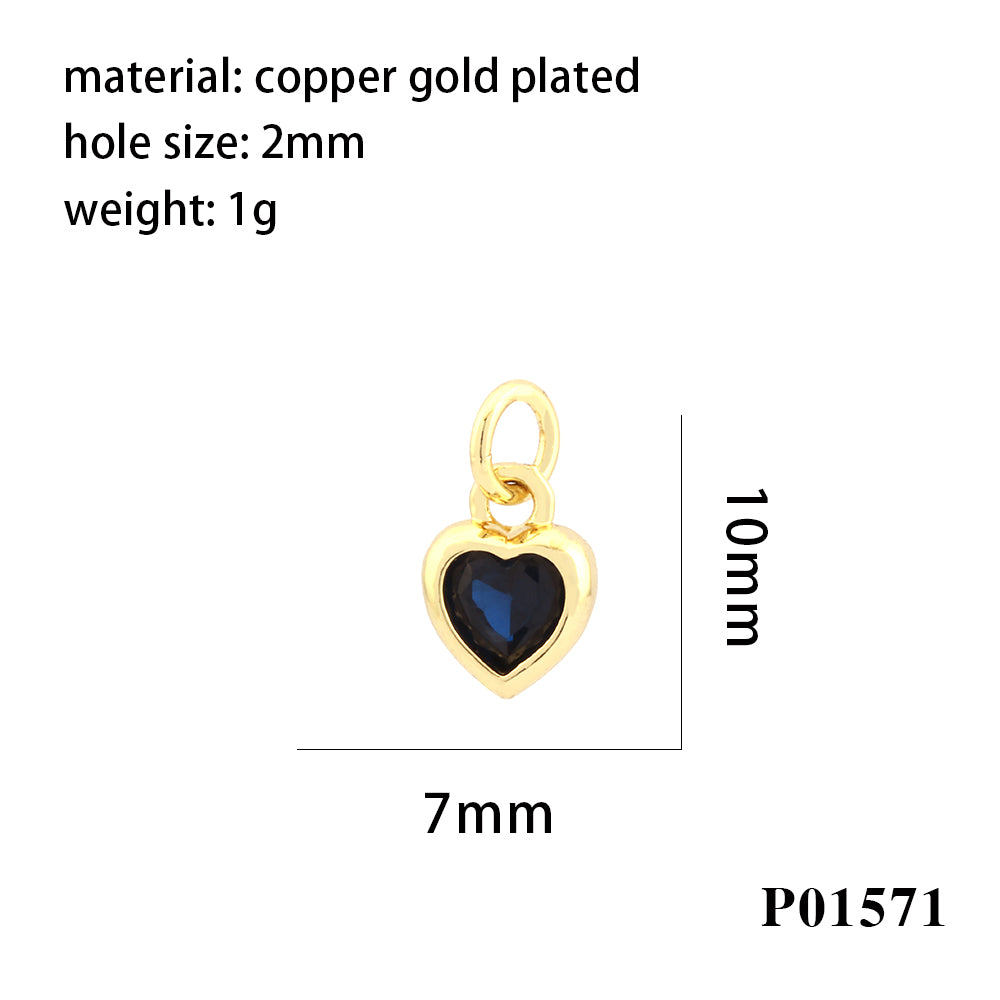 Inlaid Color Zircon Love Heart-Shaped Necklace Bracelet Pendant Diy Decorative Pendant Handmade Materials Semi-Finished Products Wholesale