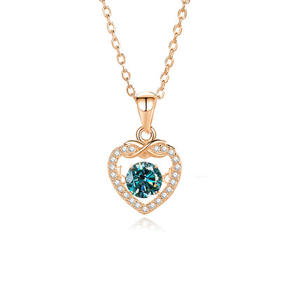 Simple Style Heart Shape Sterling Silver Inlay Moissanite Zircon Pendant Necklace