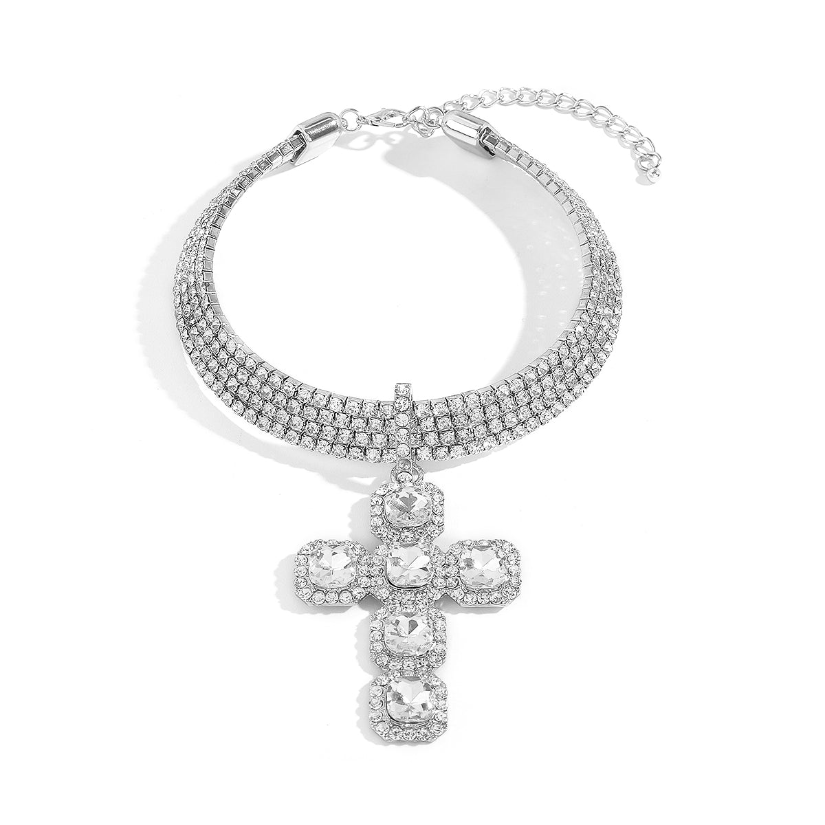 Hip-Hop Cross Claw Chain Inlay Rhinestones Women'S Choker