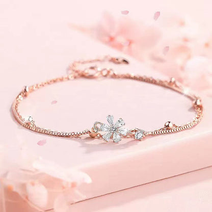 Casual Solid Color Flower Sterling Silver Plating Inlay Zircon Silver Plated Bracelets