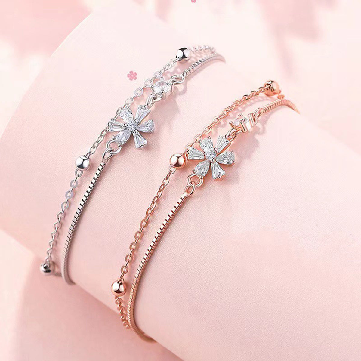 Casual Solid Color Flower Sterling Silver Plating Inlay Zircon Silver Plated Bracelets