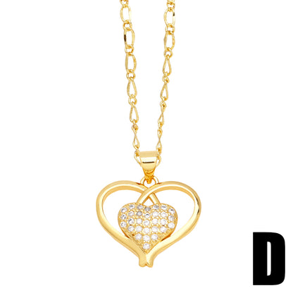 Simple Style Streetwear Heart Shape Copper Plating Inlay Zircon 18k Gold Plated Pendant Necklace