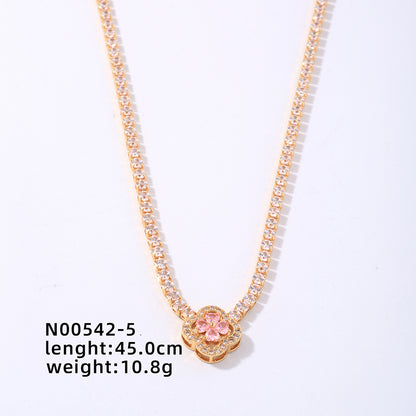 Elegant Simple Style Geometric Four Leaf Clover Flower Copper Plating Inlay Zircon Gold Plated Silver Plated Pendant Necklace