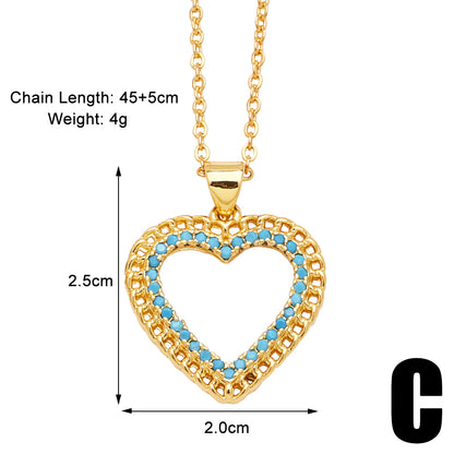 Simple Style Streetwear Heart Shape Copper Plating Inlay Zircon 18k Gold Plated Pendant Necklace