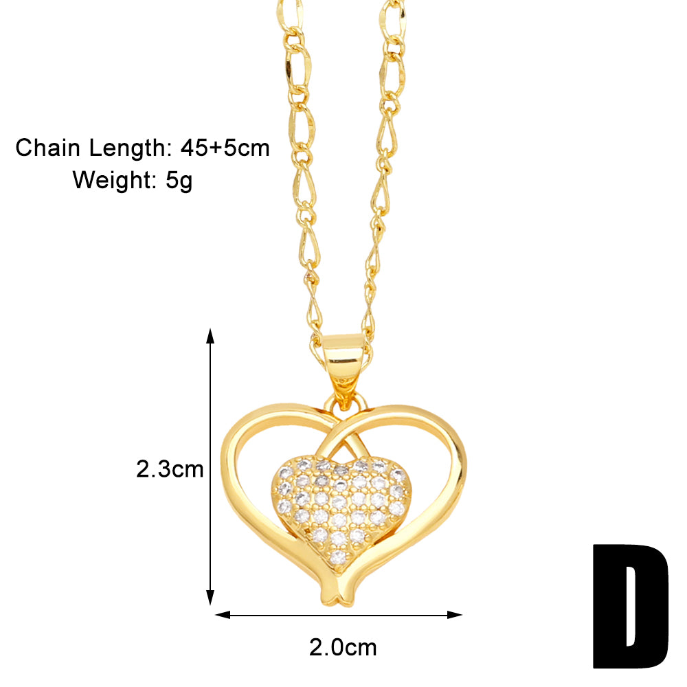 Simple Style Streetwear Heart Shape Copper Plating Inlay Zircon 18k Gold Plated Pendant Necklace