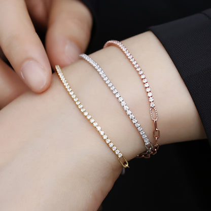 Casual Elegant Solid Color Sterling Silver Plating Inlay Diamond Silver Plated Bracelets