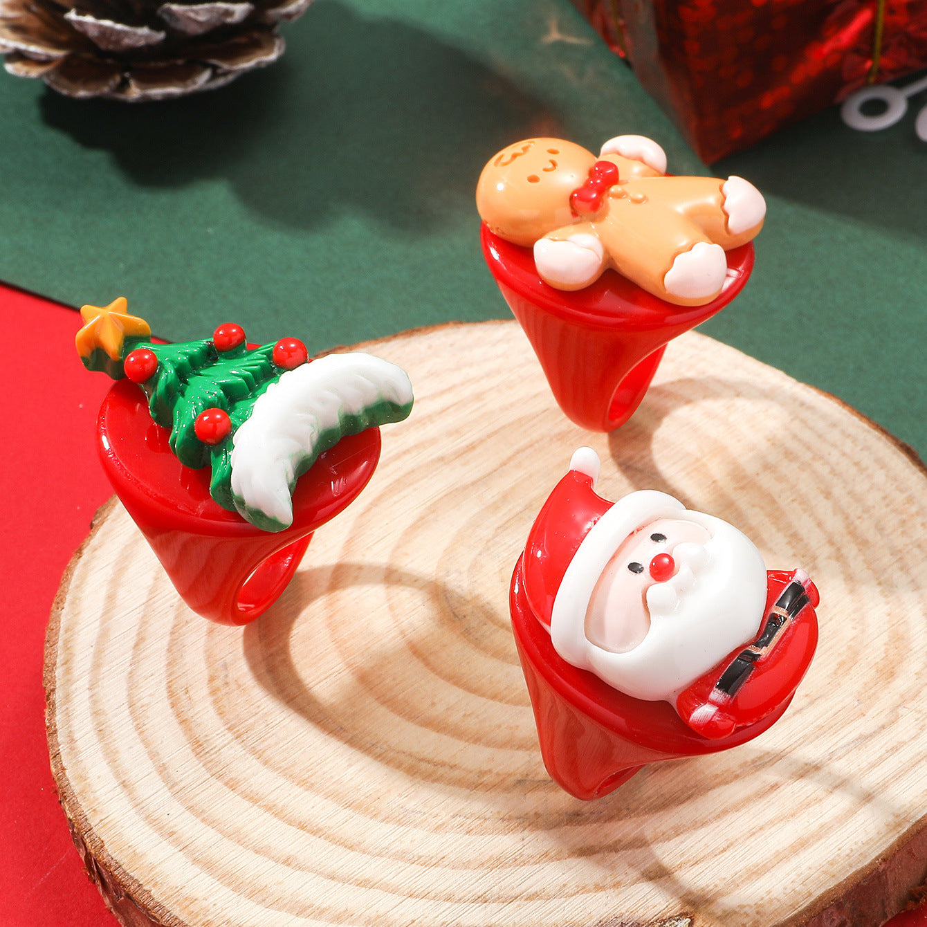 Cute Christmas Hat Christmas Tree Santa Claus Resin Wholesale Rings