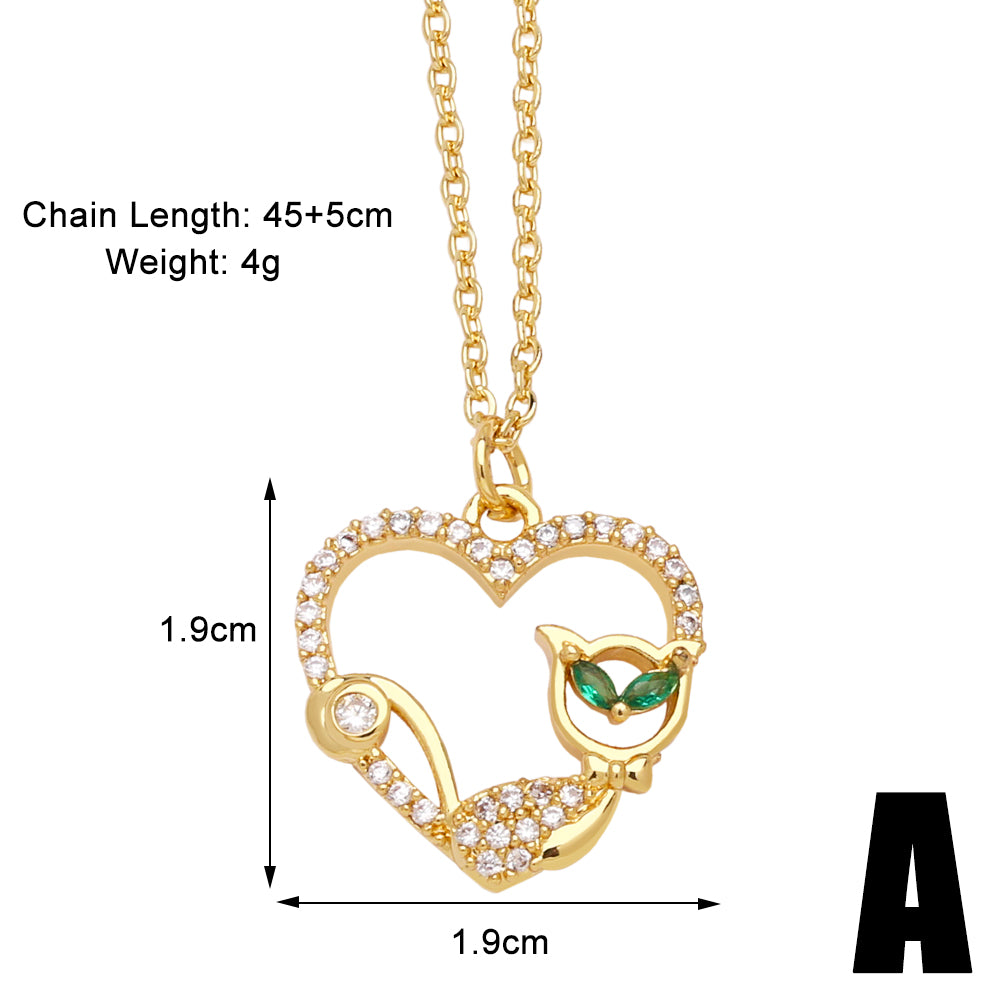 Simple Style Animal Heart Shape Copper Plating Inlay Zircon 18k Gold Plated Necklace