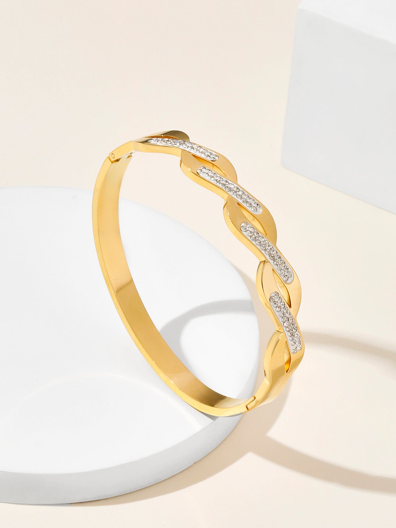 Simple Style Classic Style Solid Color Stainless Steel Plating Inlay Zircon 18k Gold Plated Bangle