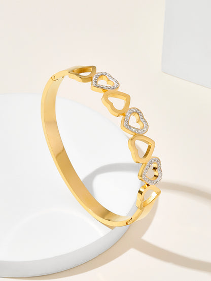 Simple Style Classic Style Heart Shape Stainless Steel Plating Inlay Zircon 18k Gold Plated Bangle