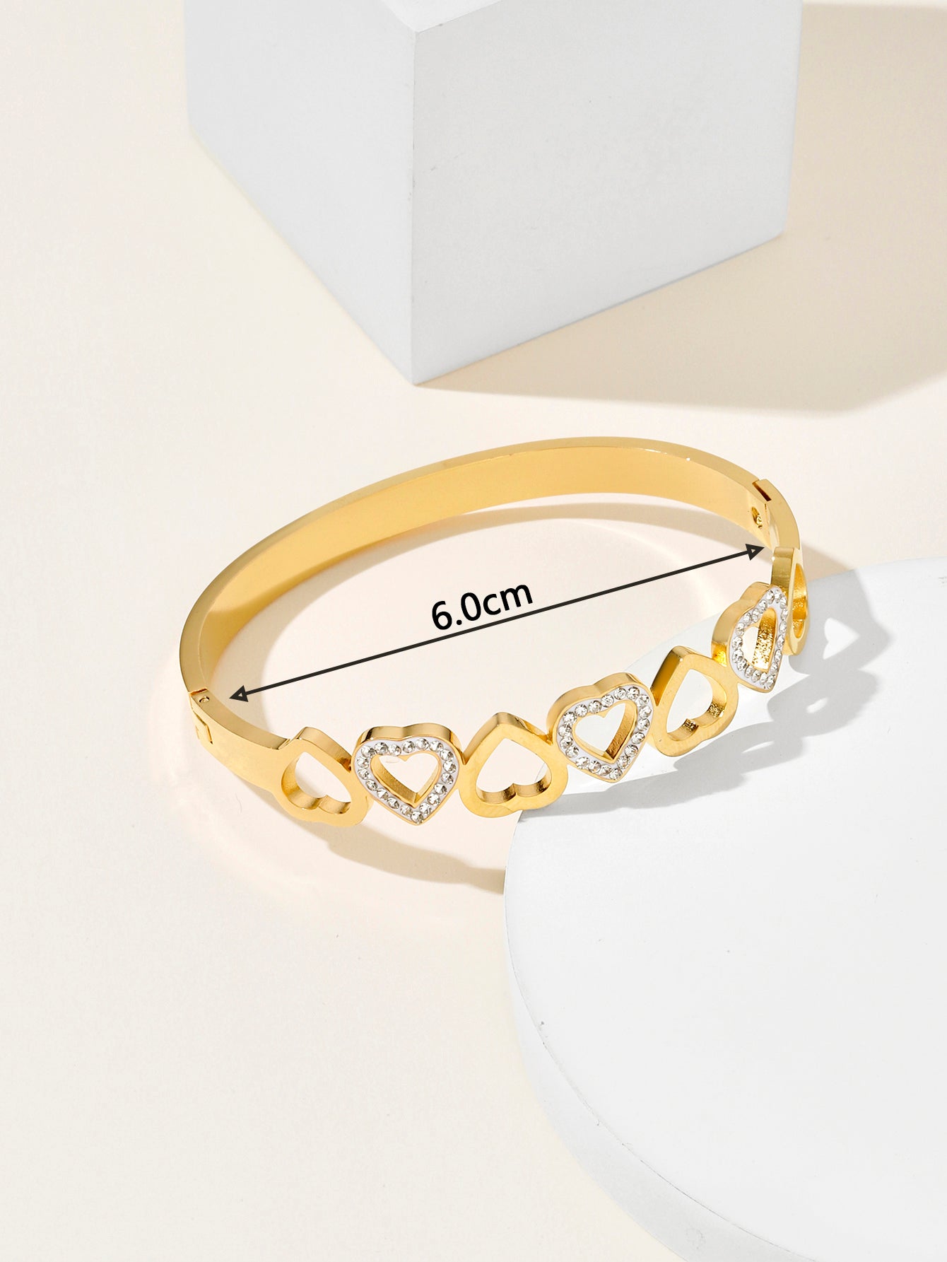 Simple Style Classic Style Heart Shape Stainless Steel Plating Inlay Zircon 18k Gold Plated Bangle