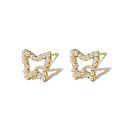 1 Pair Ig Style French Style Classic Style Butterfly Plating Inlay Stainless Steel Titanium Steel Artificial Pearls 18k Gold Plated Ear Studs