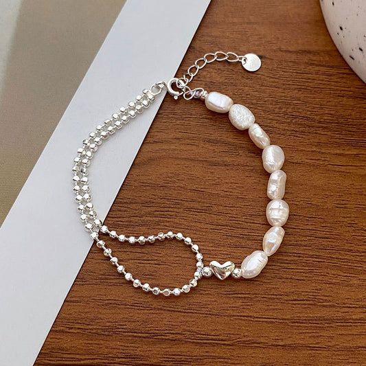 Casual Round Pearl Sterling Silver Beaded Plating Silver Plated Bracelets