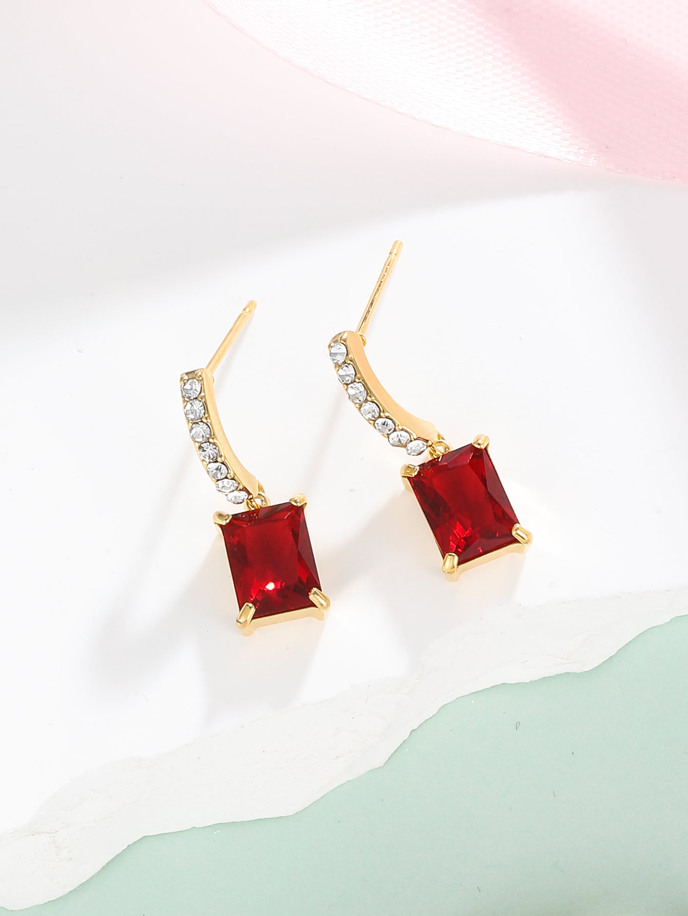 1 Pair Simple Style Square Plating Inlay Stainless Steel Zircon 18k Gold Plated Drop Earrings