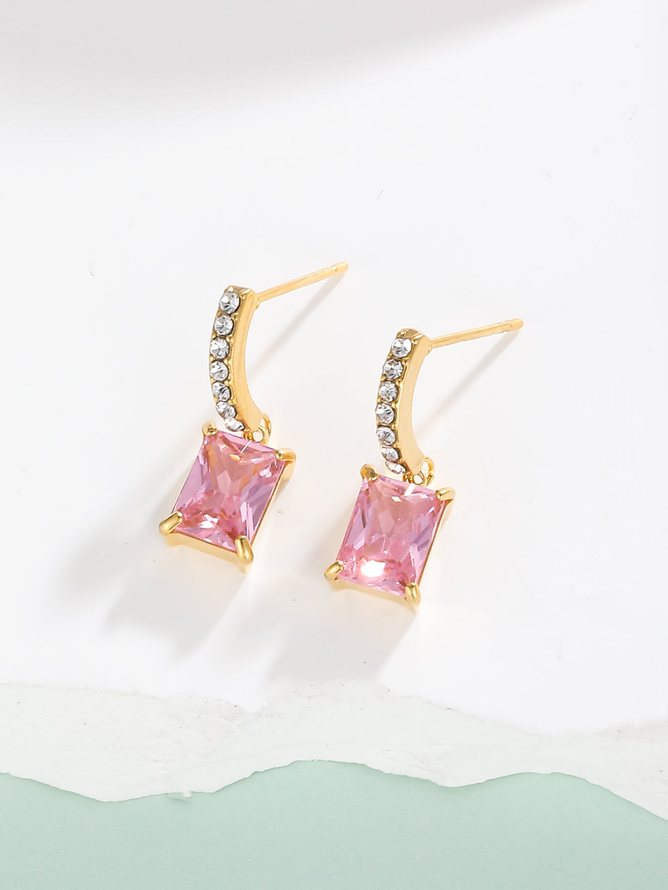 1 Pair Simple Style Square Plating Inlay Stainless Steel Zircon 18k Gold Plated Drop Earrings