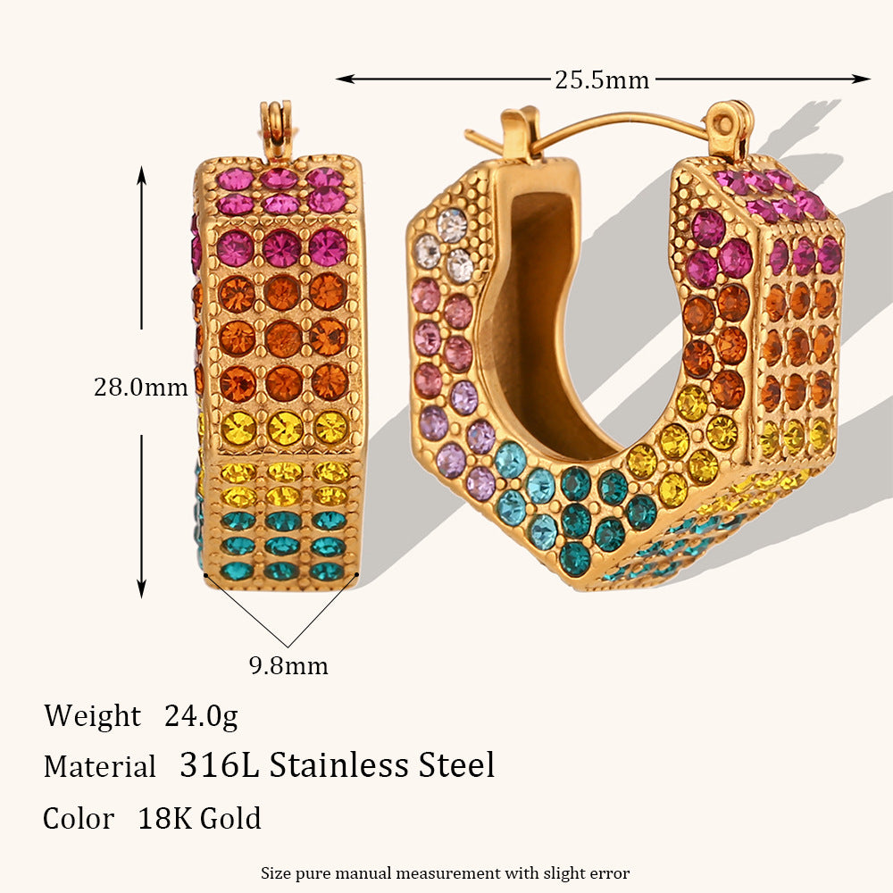 Classic Style Color Block Stainless Steel Titanium Steel Inlay Zircon Rings Earrings