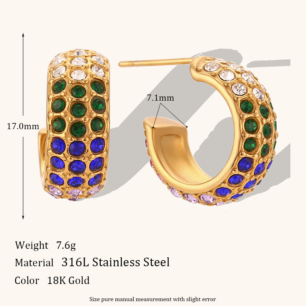 Classic Style Color Block Stainless Steel Titanium Steel Inlay Zircon Rings Earrings