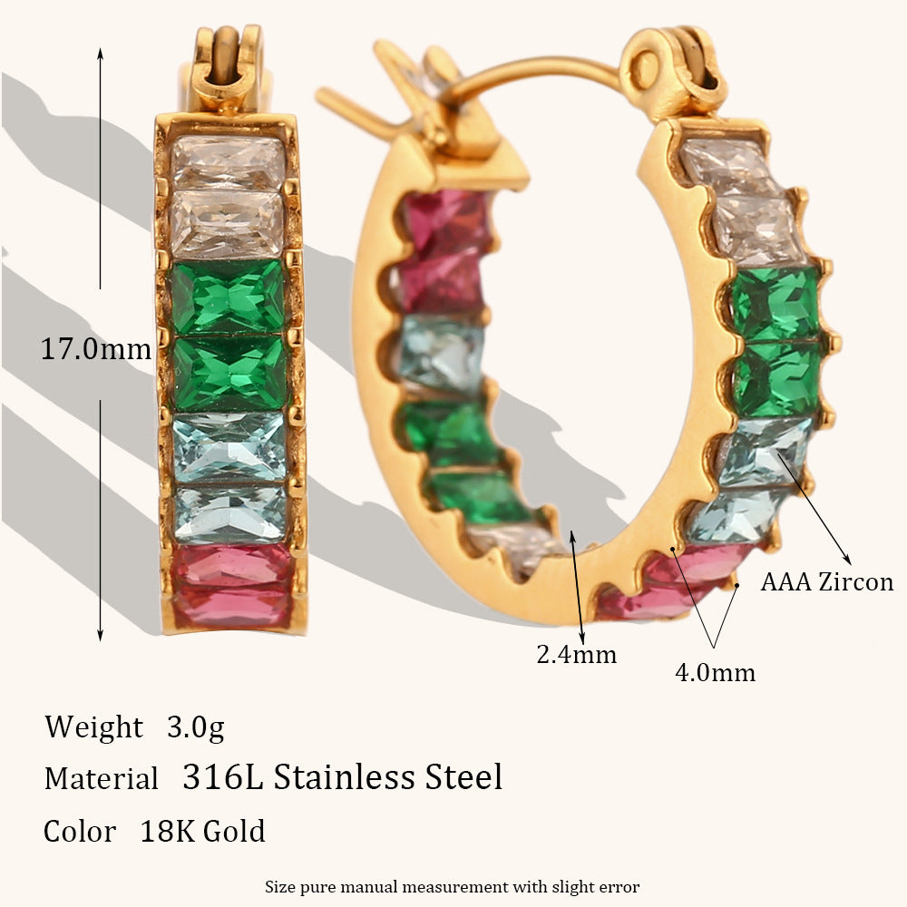 Classic Style Color Block Stainless Steel Titanium Steel Inlay Zircon Rings Earrings