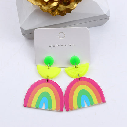 1 Pair Simple Style Rainbow Printing Arylic Drop Earrings