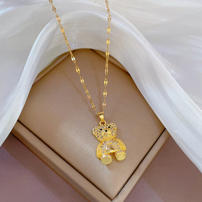 Simple Style Bear Titanium Steel Copper Gold Plated Zircon Pendant Necklace In Bulk