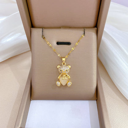 Simple Style Bear Titanium Steel Copper Gold Plated Zircon Pendant Necklace In Bulk