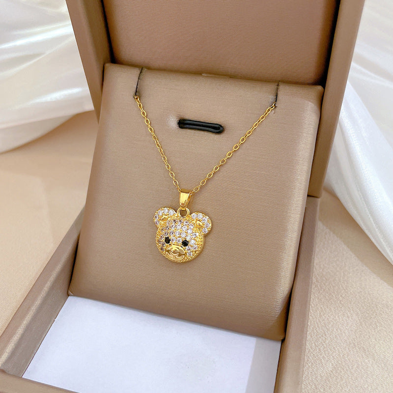 Simple Style Bear Titanium Steel Copper Gold Plated Zircon Pendant Necklace In Bulk