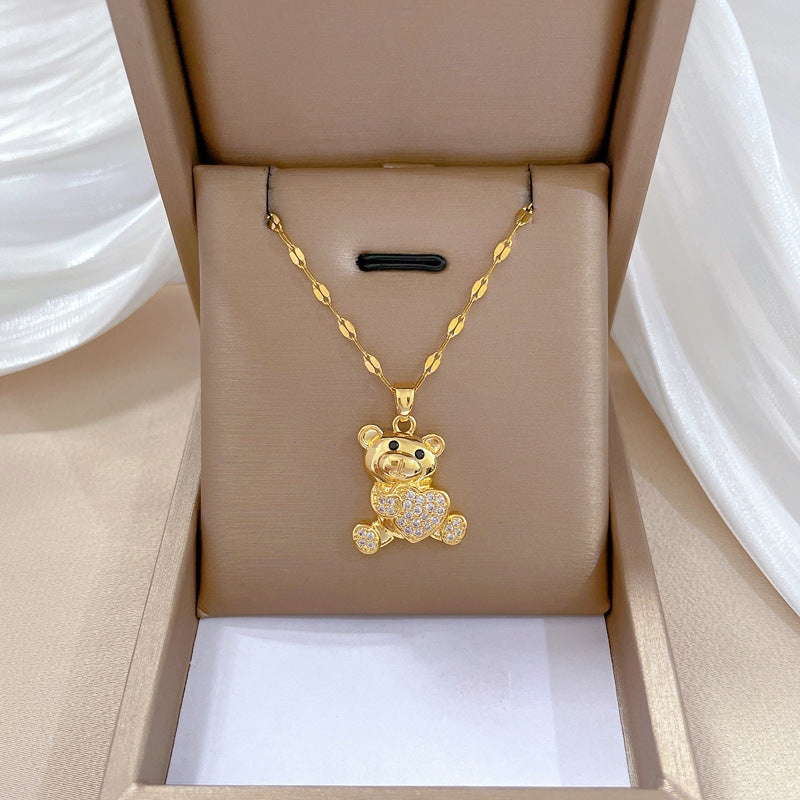 Simple Style Bear Titanium Steel Copper Gold Plated Zircon Pendant Necklace In Bulk