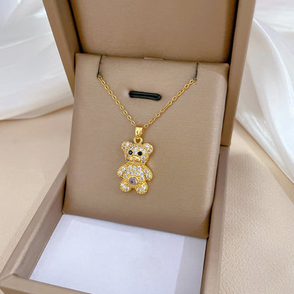 Simple Style Bear Titanium Steel Copper Gold Plated Zircon Pendant Necklace In Bulk