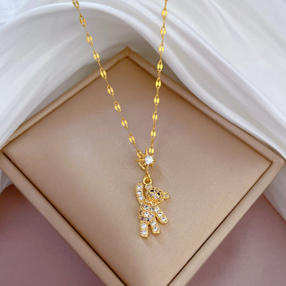 Simple Style Bear Titanium Steel Copper Gold Plated Zircon Pendant Necklace In Bulk