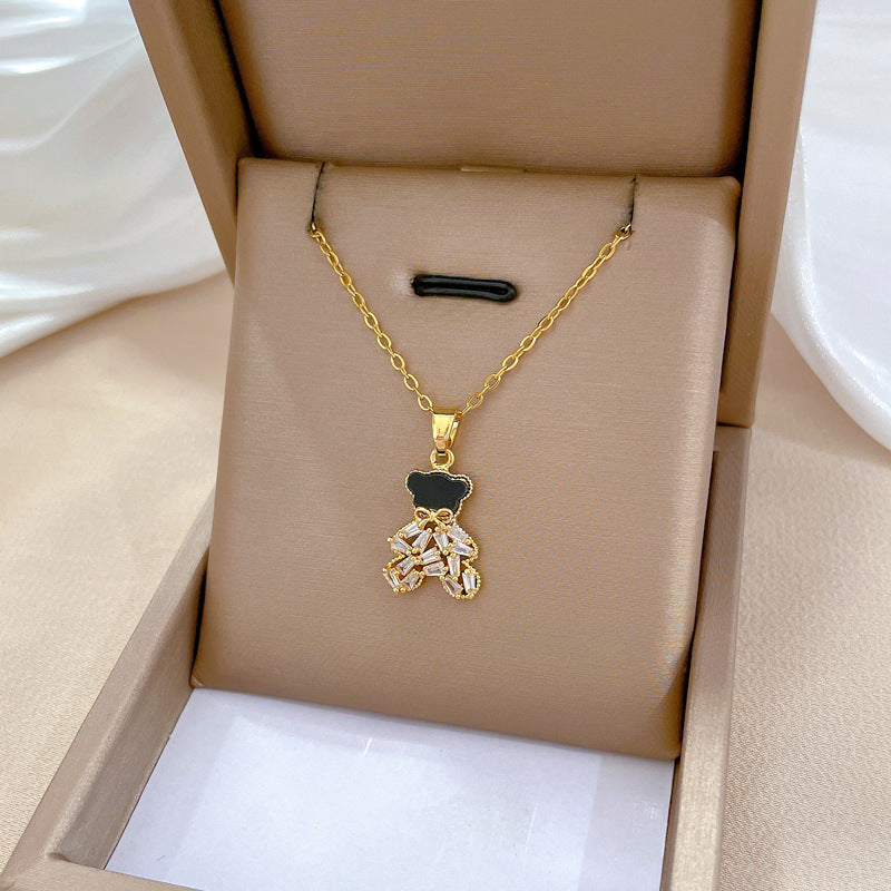 Simple Style Bear Titanium Steel Copper Gold Plated Zircon Pendant Necklace In Bulk